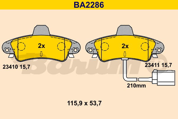 Bremsbelagsatz, Scheibenbremse Hinterachse Barum BA2286 von BARUM