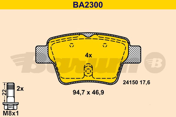 Bremsbelagsatz, Scheibenbremse Hinterachse Barum BA2300 von BARUM