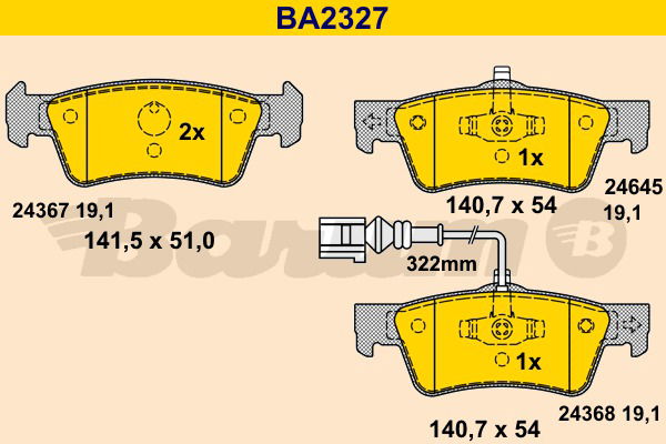 Bremsbelagsatz, Scheibenbremse Hinterachse Barum BA2327 von BARUM