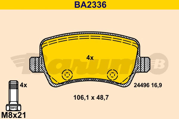 Bremsbelagsatz, Scheibenbremse Hinterachse Barum BA2336 von BARUM