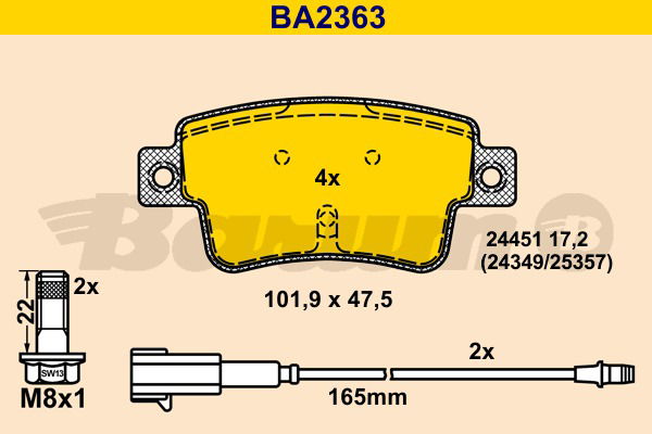 Bremsbelagsatz, Scheibenbremse Hinterachse Barum BA2363 von BARUM