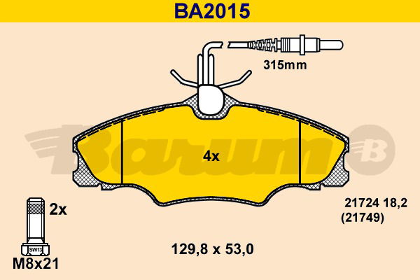 Bremsbelagsatz, Scheibenbremse Vorderachse Barum BA2015 von BARUM