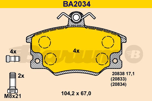 Bremsbelagsatz, Scheibenbremse Vorderachse Barum BA2034 von BARUM