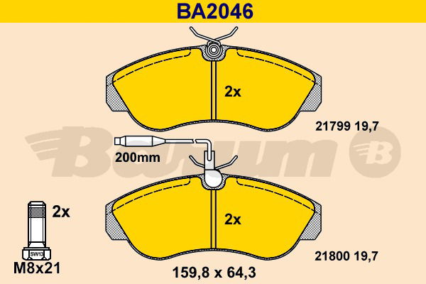 Bremsbelagsatz, Scheibenbremse Vorderachse Barum BA2046 von BARUM