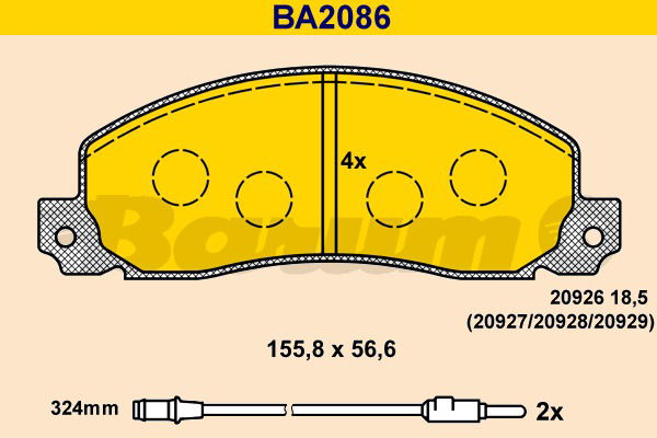 Bremsbelagsatz, Scheibenbremse Vorderachse Barum BA2086 von BARUM