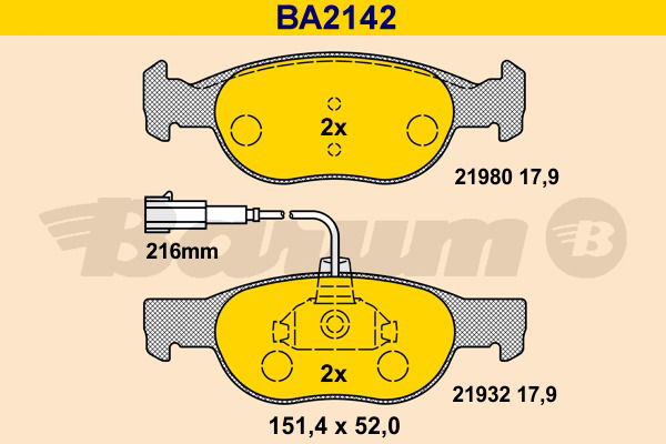 Bremsbelagsatz, Scheibenbremse Vorderachse Barum BA2142 von BARUM