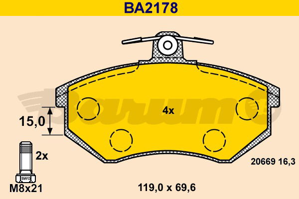 Bremsbelagsatz, Scheibenbremse Vorderachse Barum BA2178 von BARUM