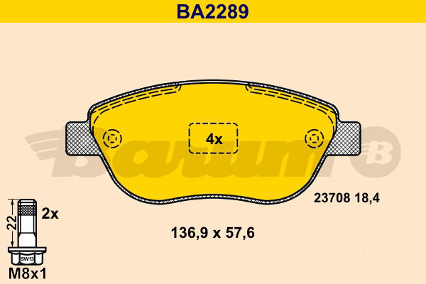 Bremsbelagsatz, Scheibenbremse Vorderachse Barum BA2289 von BARUM