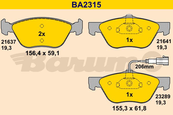 Bremsbelagsatz, Scheibenbremse Vorderachse Barum BA2315 von BARUM