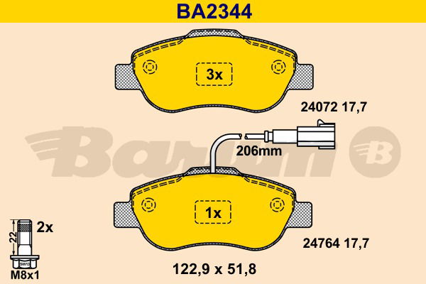 Bremsbelagsatz, Scheibenbremse Vorderachse Barum BA2344 von BARUM