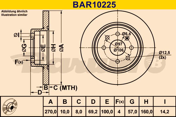 Bremsscheibe Hinterachse Barum BAR10225 von BARUM