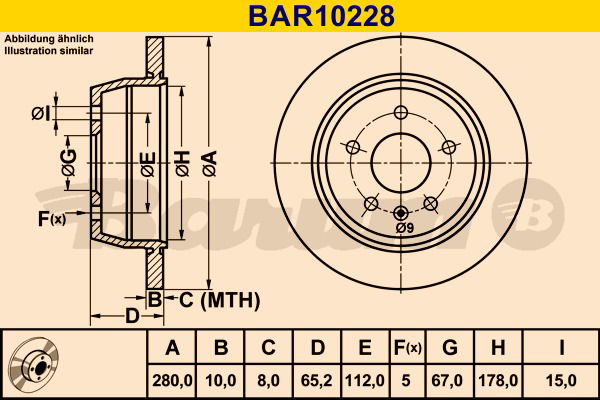 Bremsscheibe Hinterachse Barum BAR10228 von BARUM