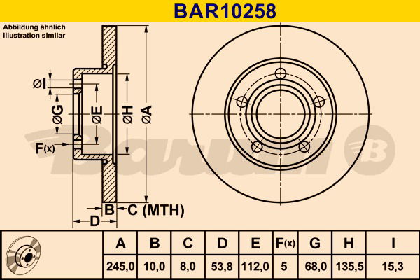 Bremsscheibe Hinterachse Barum BAR10258 von BARUM