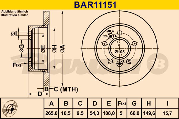 Bremsscheibe Hinterachse Barum BAR11151 von BARUM