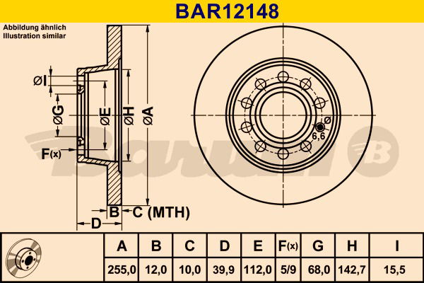 Bremsscheibe Hinterachse Barum BAR12148 von BARUM