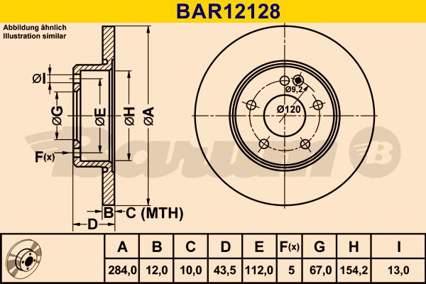 Bremsscheibe Vorderachse Barum BAR12128 von BARUM