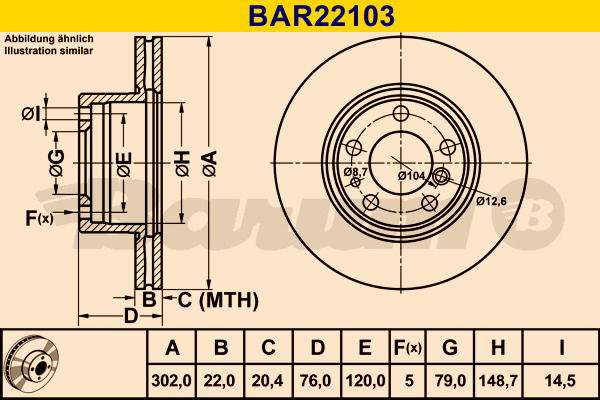 Bremsscheibe Vorderachse Barum BAR22103 von BARUM