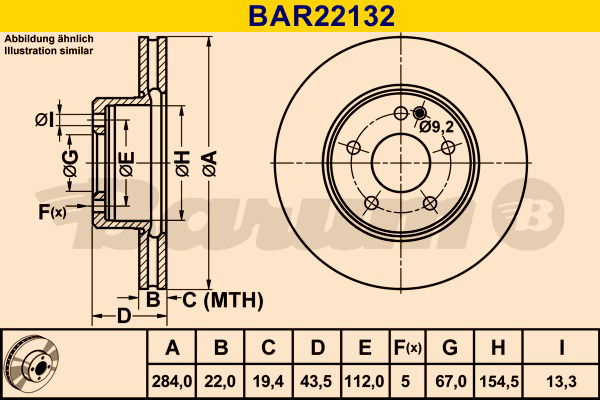 Bremsscheibe Vorderachse Barum BAR22132 von BARUM