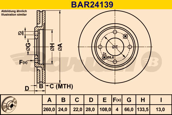 Bremsscheibe Vorderachse Barum BAR24139 von BARUM