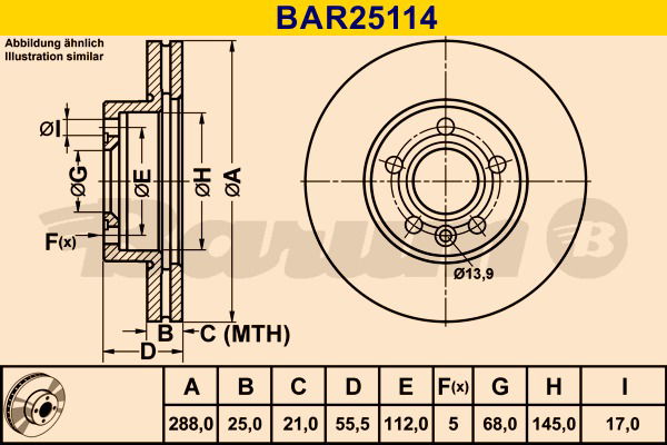 Bremsscheibe Vorderachse Barum BAR25114 von BARUM