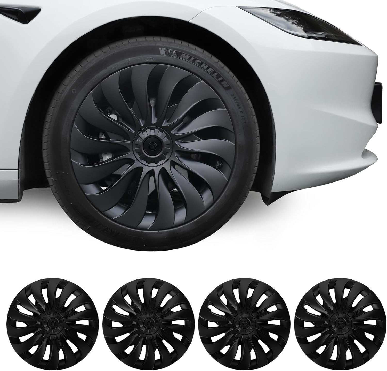 BASENOR 2024 Tesla Model 3 Radabdeckung 18 Zoll Hubcap Radnabenkappen OEM Felgenschutz Abdeckung Ersatz Matte Black Außenzubehör Set 4 von BASENOR