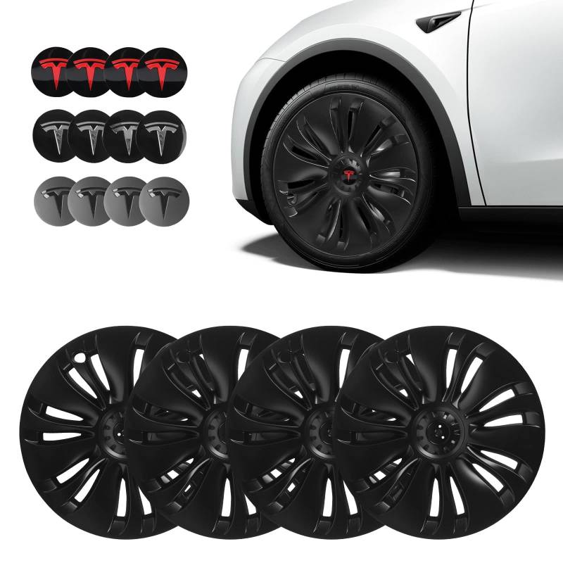 BASENOR 2024 2023 2022 2021 Tesla Model Y Radabdeckung 19 Zoll Hubcap Radnabenkappen OEM Felgenschutz Abdeckung Ersatz Matte Black Hubcaps Outdoor Zubehör Set von 4 von BASENOR