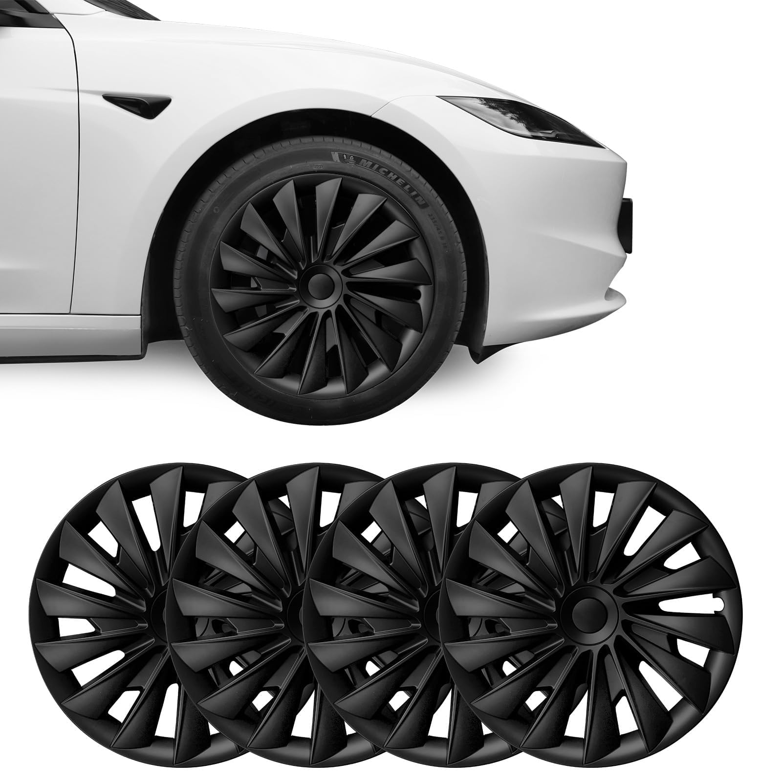 BASENOR 2024 2025 Tesla Model 3 Radabdeckung 18 Zoll Hubcap Radnabenkappen OEM Felgenschutz Abdeckung Ersatz Matte Black Außenzubehör Set 4 von BASENOR