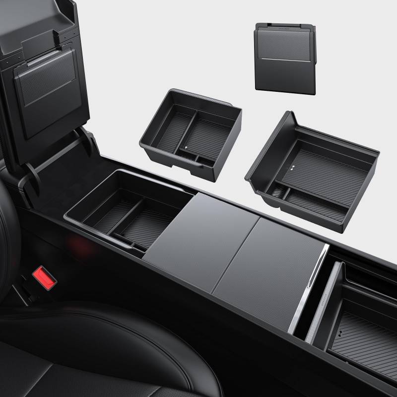 BASENOR 2024 2025 Upgraded 3PCS Tesla Model 3 Mittelkonsole Organizer Versteckte Aufbewahrungsbox für die Armlehne, speziell für Model 3 Highland Tesla Interieur Zubehör von BASENOR