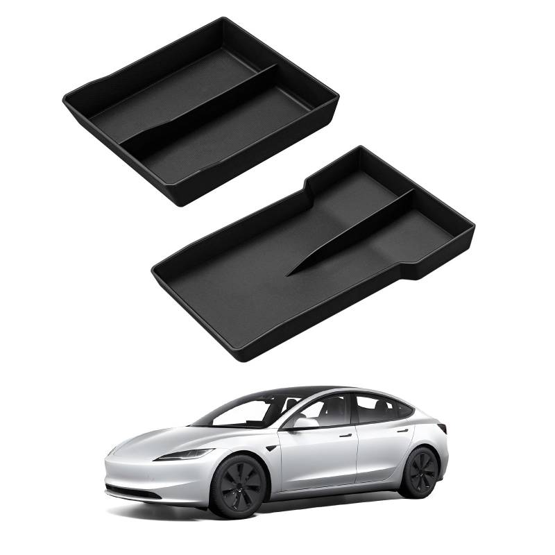 BASENOR 2024 Upgraded Tesla Model 3 Mittelkonsole Organizer Center Console Tray TPE Untere Mittelkonsole Ablage für 2024 Model 3 Highland Zubehör von BASENOR