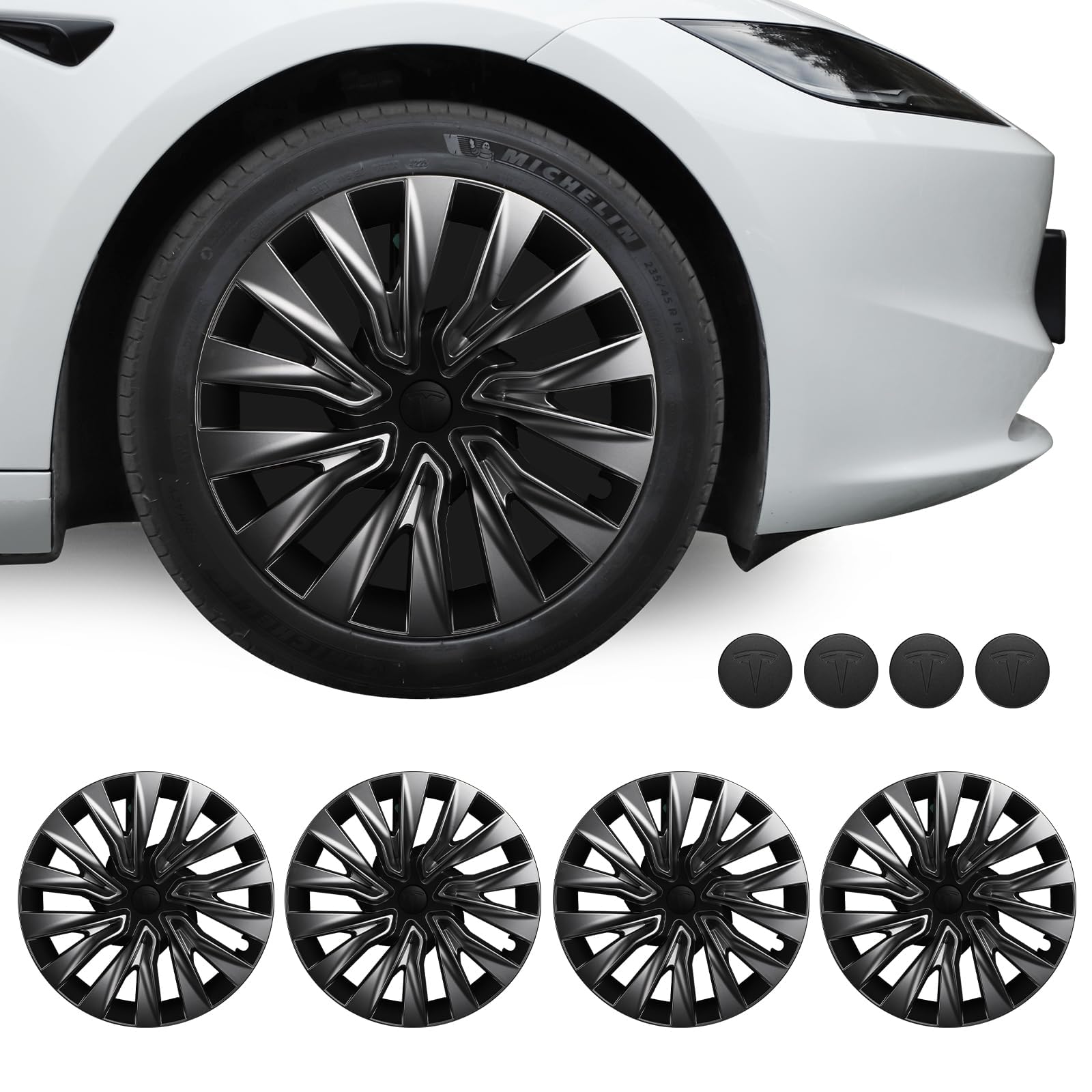 BASENOR 2025 Upgraded Tesla Modell 3 Nova Radabdeckungen Hubcaps 18 Zoll Nabenkappen Felgenschutz Abdeckung Ersatzschutz für 2024 2025 Modell 3 Highland Zubehör Silber (Set von 4) von BASENOR