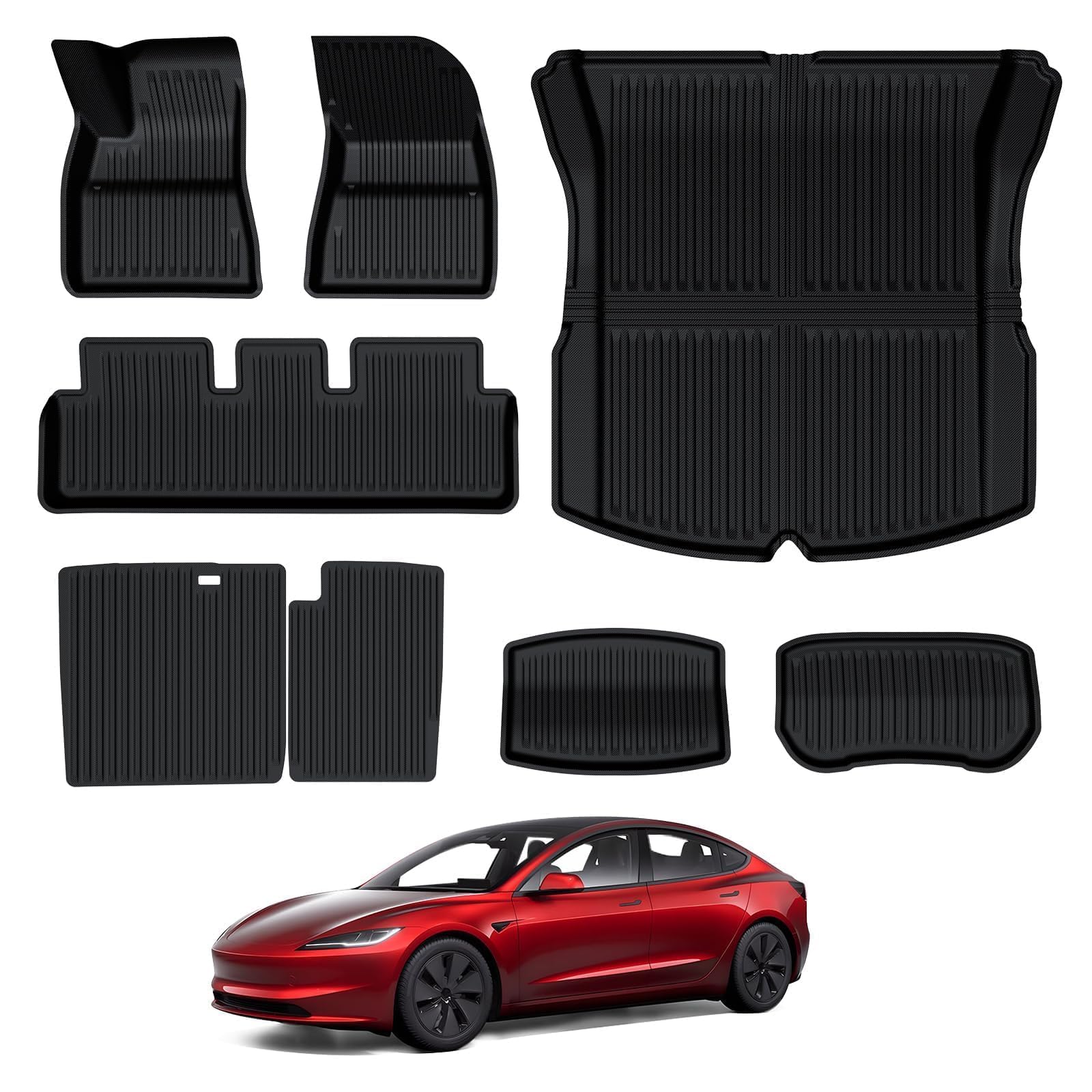 BASENOR 8PCS Fußmatten für 2024 Tesla Model 3, All-Weather 3D Material Cargo Auto Kofferraum Matten vorne hinten Cargo Liners für Model 3 Highland Zubehör von BASENOR