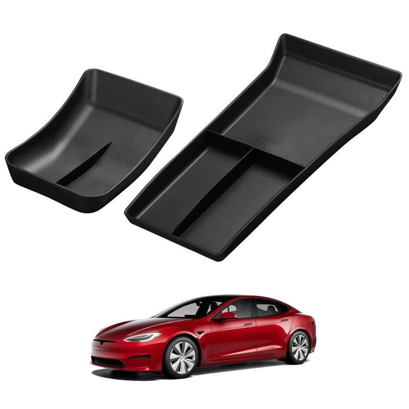 BASENOR 2024 Upgraded Tesla Mittelkonsole Organizer Ablagefläche und untere Konsolenarmlehne Staufach TPE Passend für Model S Model S Plaid Model X Model X Plaid Innenraum Zubehör 2022-2024 von BASENOR