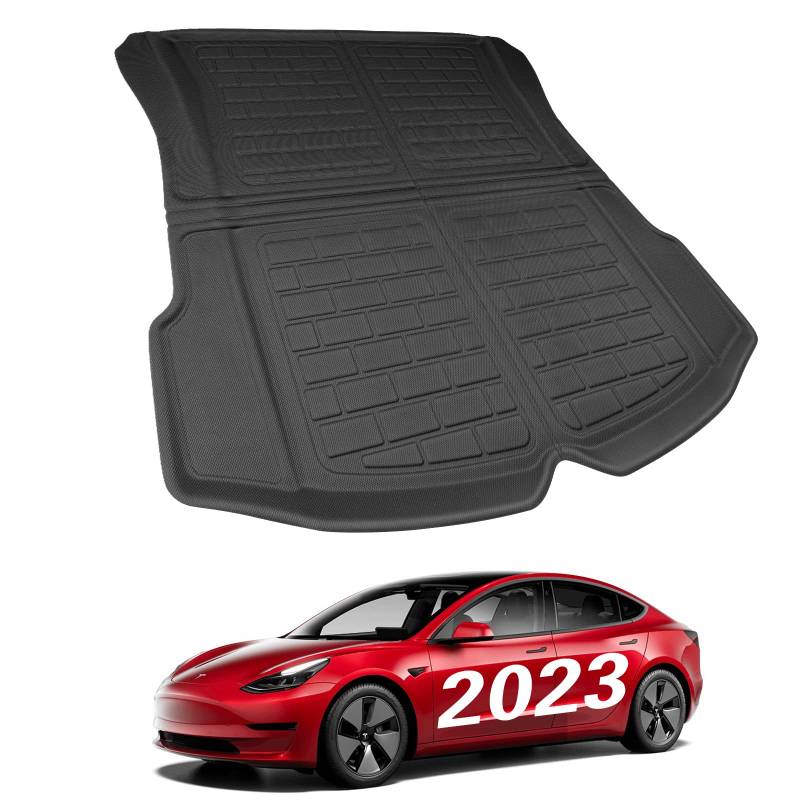 BASENOR Tesla Model 3 Kofferraum Gummimatte Heckkofferraummatte 3D Allwetter-Kofferraummatt Fracht Liner Hintere Kofferraummatte Bodenmatte Model 3 2024 2023 2022 2021 2020 2019 von BASENOR