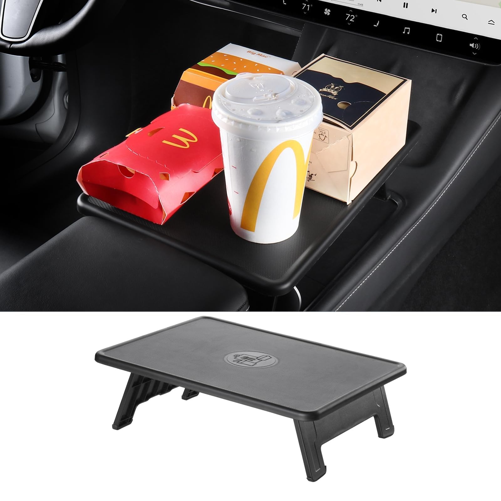 BASENOR Tesla Model 3 Model Y Center Console Tischablage Organizer Faltbarer Rutschfester ESS/Laptop-Esstisch für Roadtrips 2021-2024 Model Y 2021-2023 Model 3 Innenraumzubehör von BASENOR