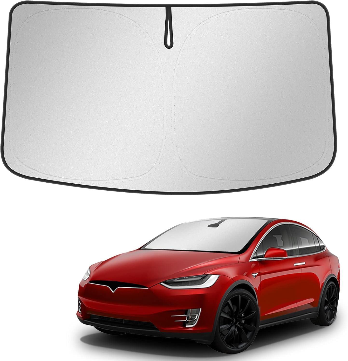 BASENOR Verbesserter Sonnenschutz für Tesla Model X Windschutzscheibe Sonnenschutz Faltbarer Sonnenschutz Sonnenschutz Sonnenschutz Abdeckung mit Aufbewahrungstasche Fit Modell X 2021-2024 2025 von BASENOR