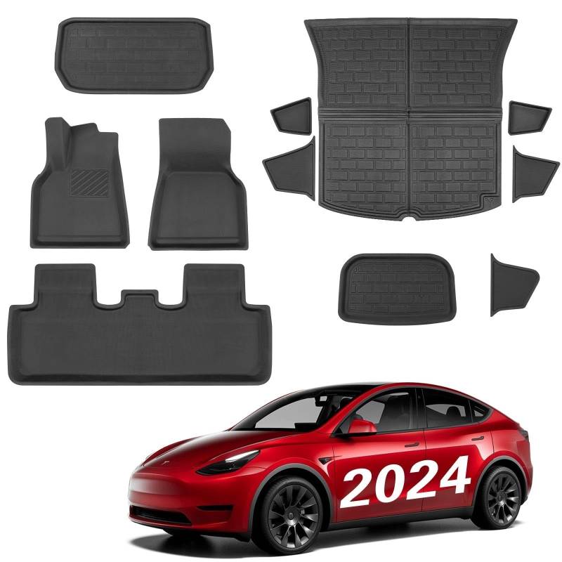 BASENOR Tesla Model Y Fußmatten, 3D dreilagiger wasserdichter Fallschutz-Bodenbelag, geeignet für Tesla Model Y Zubehör 2021 2022 2023 Modell Y 5-Sitzer Komplettset Matte von BASENOR