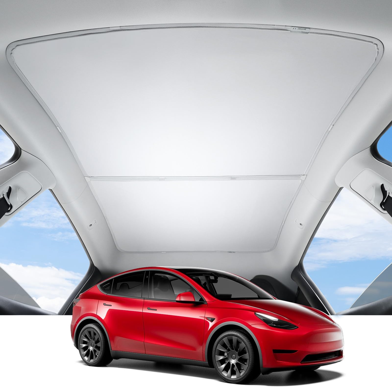 BASENOR Tesla Model Y Glasdach Sonnenschutz Dach Sonnenblende Hitzeisolierung Dachfenster Grau mit UV Wärmeisolierung Abdeckung 2er-Set für 2021 2022 2023 Model Y Gen 2 von BASENOR