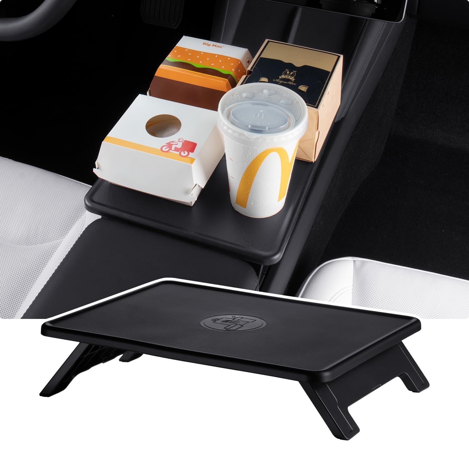 BASENOR Upgrade Tesla Modell 3 Center Console Table Tray Anti-Rutsch Faltbare Auto Essen Laptop Schreibtisch für Road Trips Modell 3 Highland Interior Zubehör 2024 2025 von BASENOR