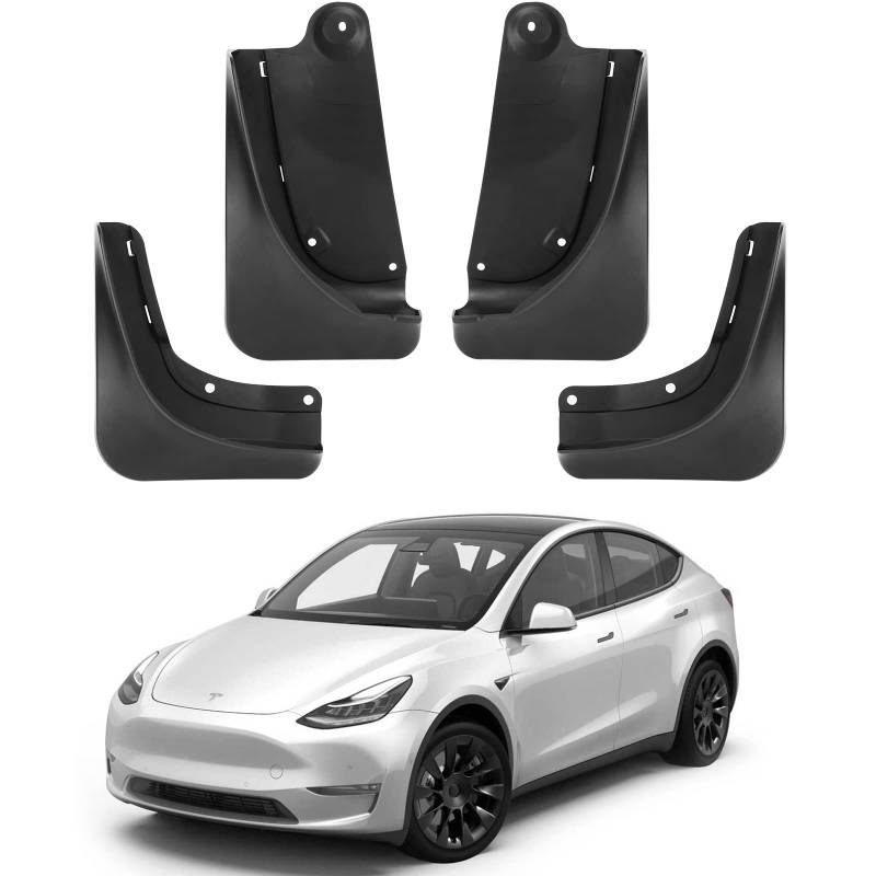 BASENOR 2024 Upgraded Tesla Model Y Schmutzfänger Splash Guards Kotflügel Kein Bohren Kein Klebeband Schmutzfänger All Weather Protector Kotflügel für Model Y Exterior Zubehör (4er Set) von BASENOR