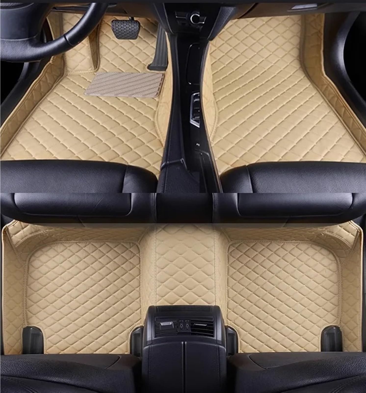 Allwettermatten Kompatibel Mit Tesla Für Model S 2016 2017 2018 2019 2020 2021 2022 2023 LHD Benutzerdefinierte 3D-Auto-Fußmatten PU-Innenteppich-Fußpolster(Beige 5 Seat) von BASPHHH