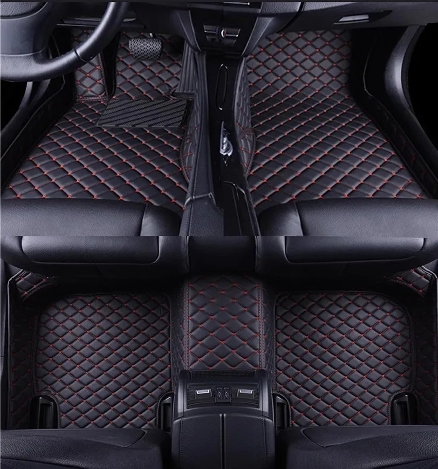 Allwettermatten Kompatibel Mit VW Für Passat B7 2012 2013 2014 2015 LHD Innenausstattung Benutzerdefinierte 3D-Auto-Fußmatten PU-Fußpolster(Black Red 5 Seat) von BASPHHH