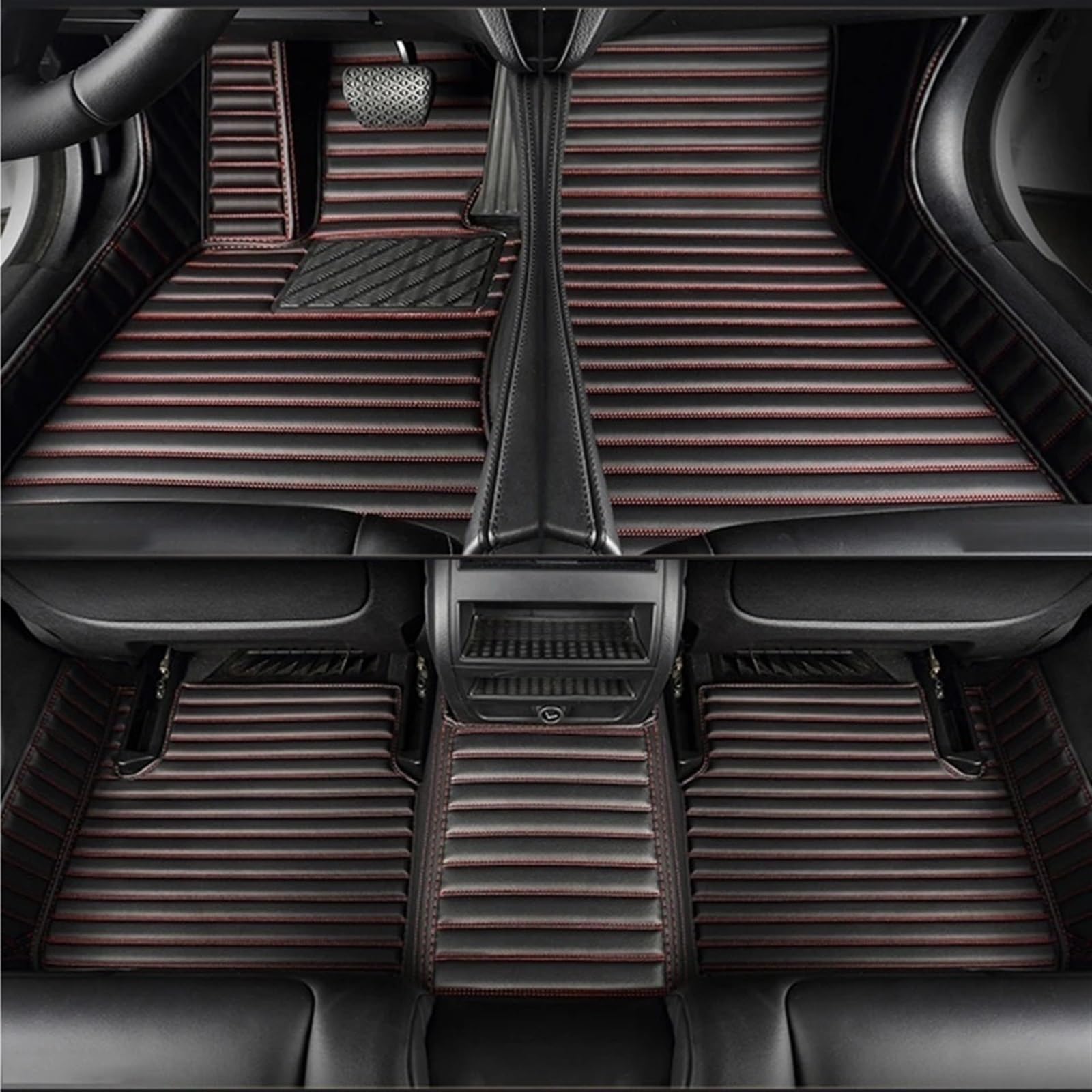 Allwettermatten Kompatibel Mit VW Für Passat B8 2016-2019 LHD Gestreifter PU 5D-Auto-Bodenmatten-Innenteppich(Black Red 5 Seat) von BASPHHH