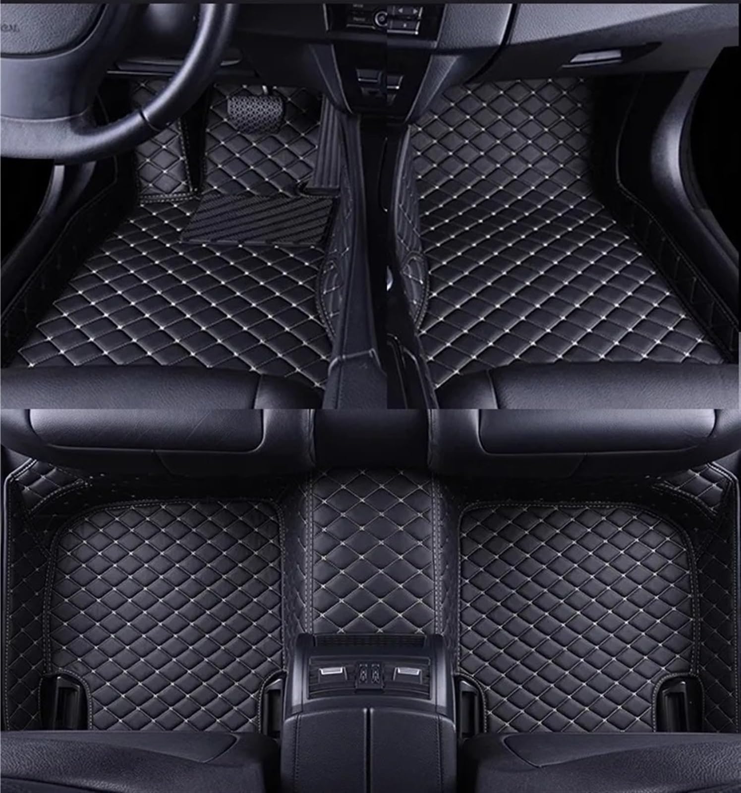 Allwettermatten Kompatibel mit Benz für C-Klasse W205 2015 2016 2017 2018 2019 2020 LHD Benutzerdefinierte 3D-Auto-Fußmatten Innenausstattung aus PU(Black White 5 Seat) von BASPHHH