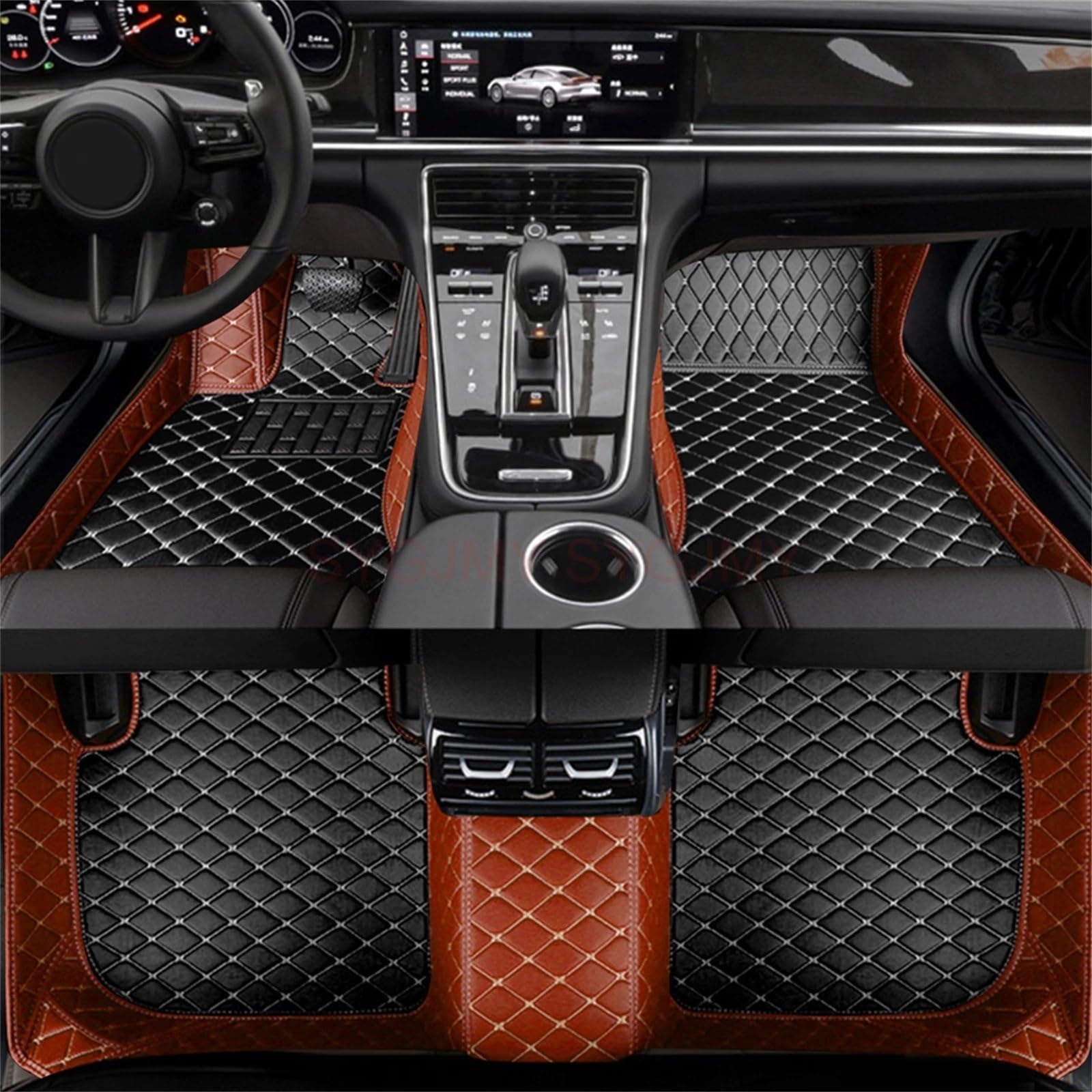Allwettermatten Kompatibel mit Benz für EQS SUV 2022 2023 2024 LHD Custom Car Bodenmatte Innenzubehör PU(Brown Black 5 Seat) von BASPHHH