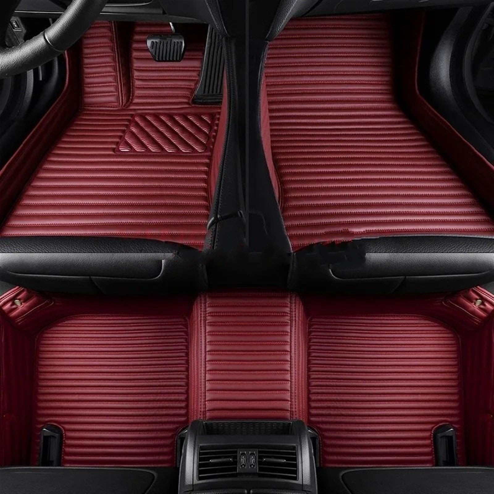 Allwettermatten Kompatibel mit Infiniti für Q50 2014–2015 LHD gestreifter PU 5D-Auto-Bodenmatten-Innenteppich(Wine Red 5 Seat) von BASPHHH