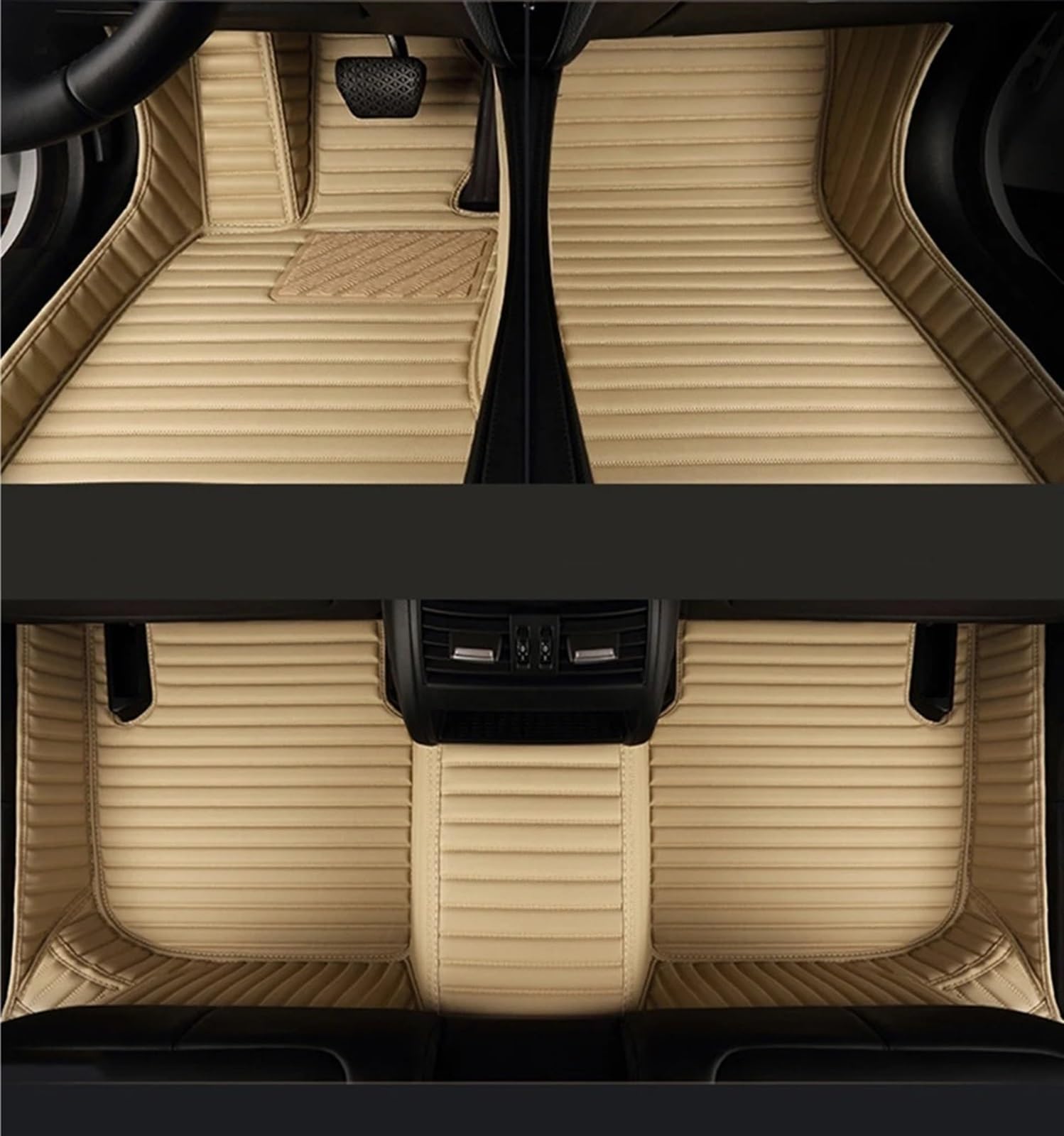 Allwettermatten Kompatibel mit Mazda 3 2014 2015 2016 2017 2018 2019 LHD Gestreifte PU-maßgeschneiderte 5D-Auto-Fußmatte Innenteppich(Beige 5 Seat) von BASPHHH