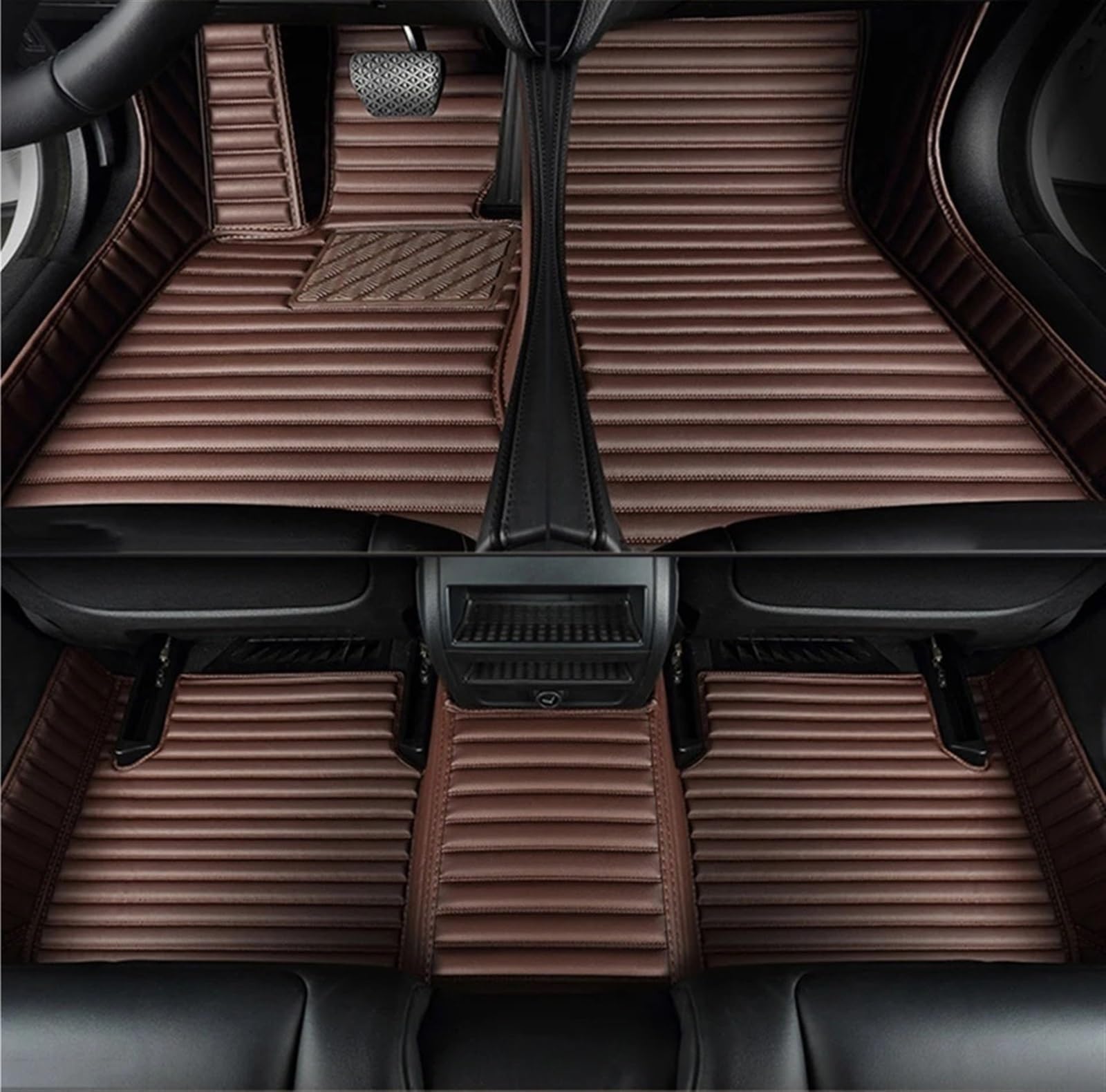 Allwettermatten Kompatibel mit Mini für Countryman F60 5-Sitzer 2017–2021 LHD, gestreifter PU 5D-Auto-Bodenmatten-Innenteppich(Coffee 5 Seat) von BASPHHH