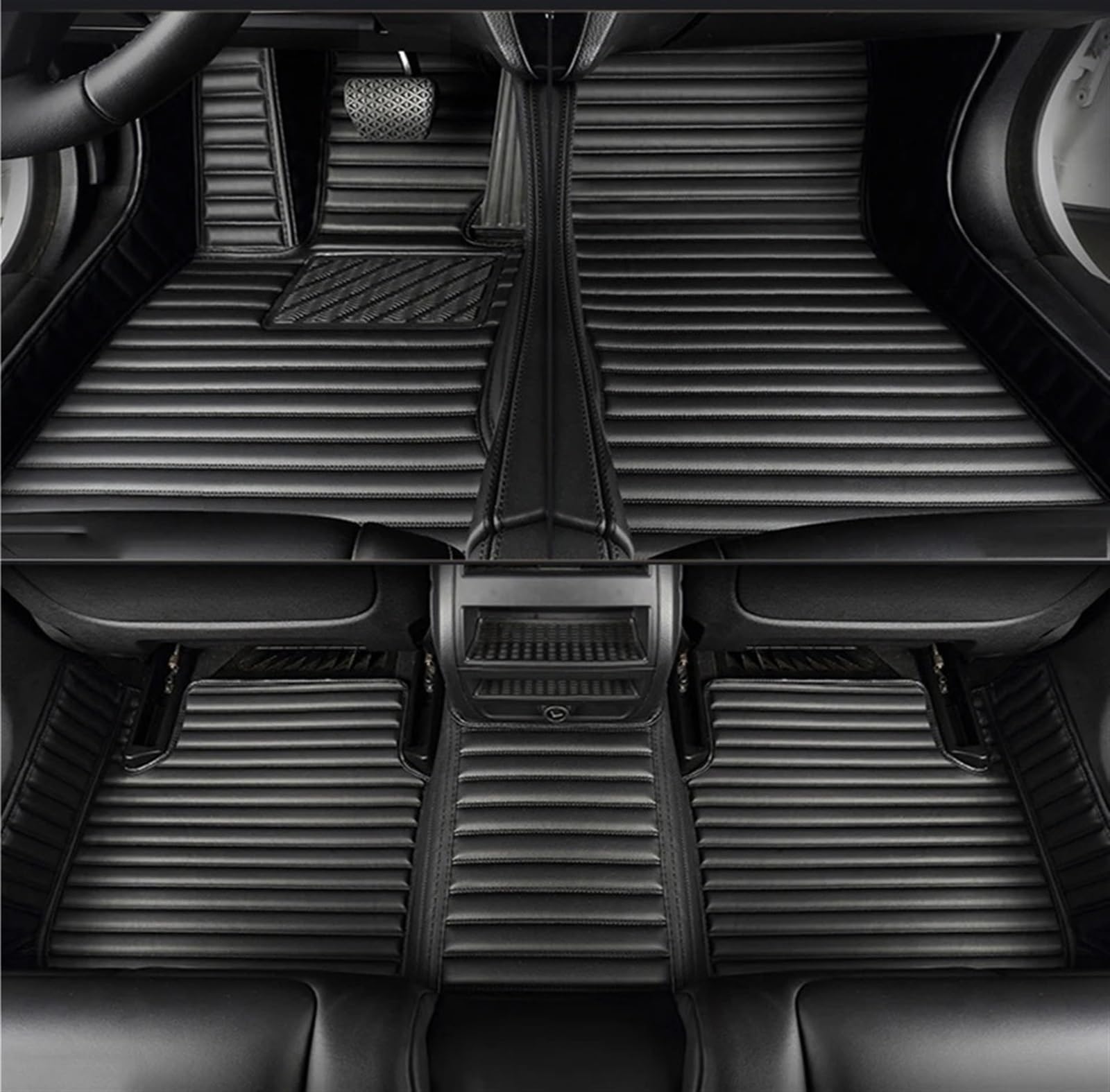 Allwettermatten Kompatibel mit Mini für Countryman R60 5-Sitzer 2011–2016 LHD gestreifter PU 5D-Auto-Bodenmatten-Innenteppich(Black 5 Seat) von BASPHHH