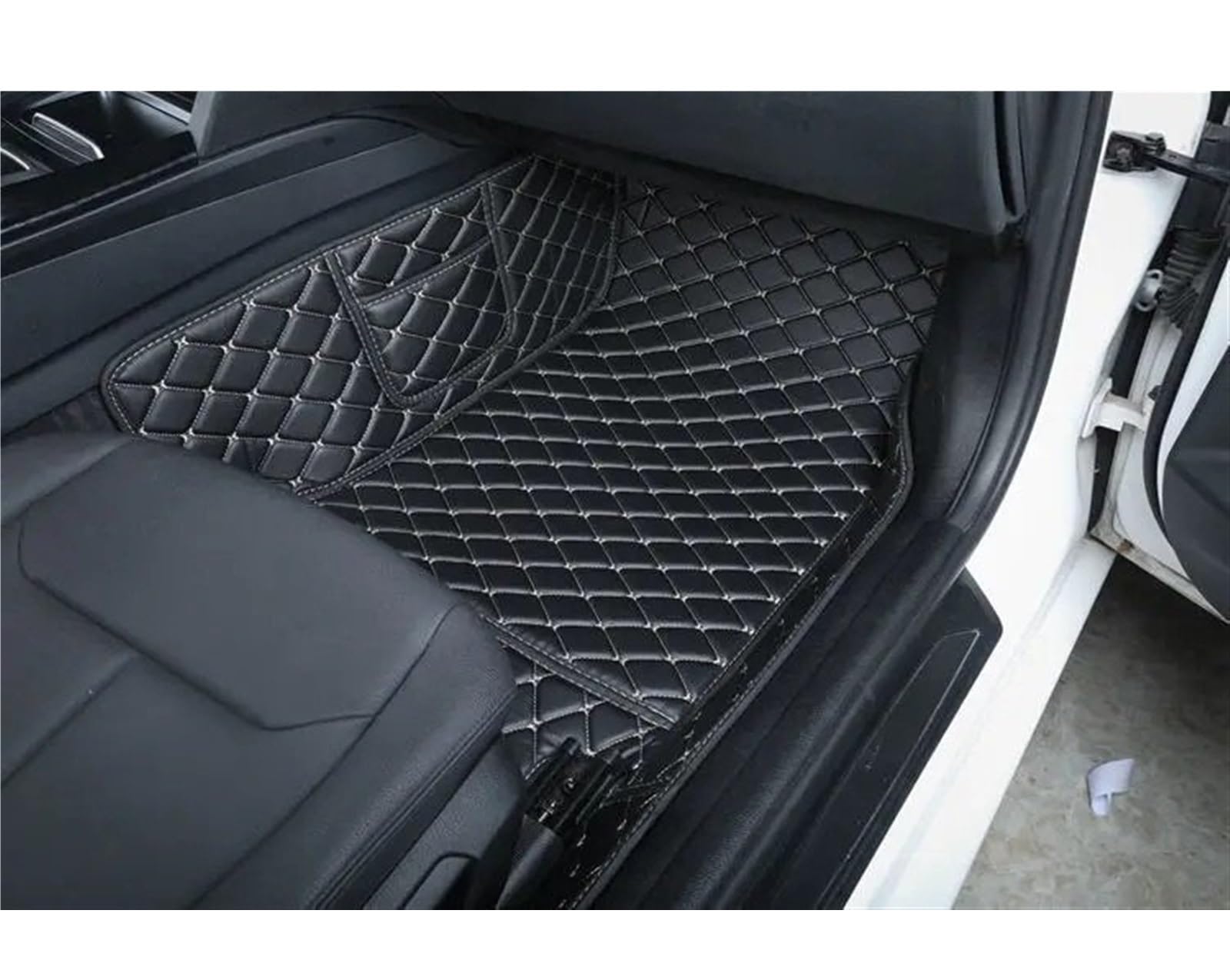 Allwettermatten Kompatibel mit Peugeot für 208 A9 2012-2015 Auto-Fußmatten Auto-PU-Automatten für Männer und Frauen vollständige Abdeckung 1 Stück(Black White,Copilot) von BASPHHH