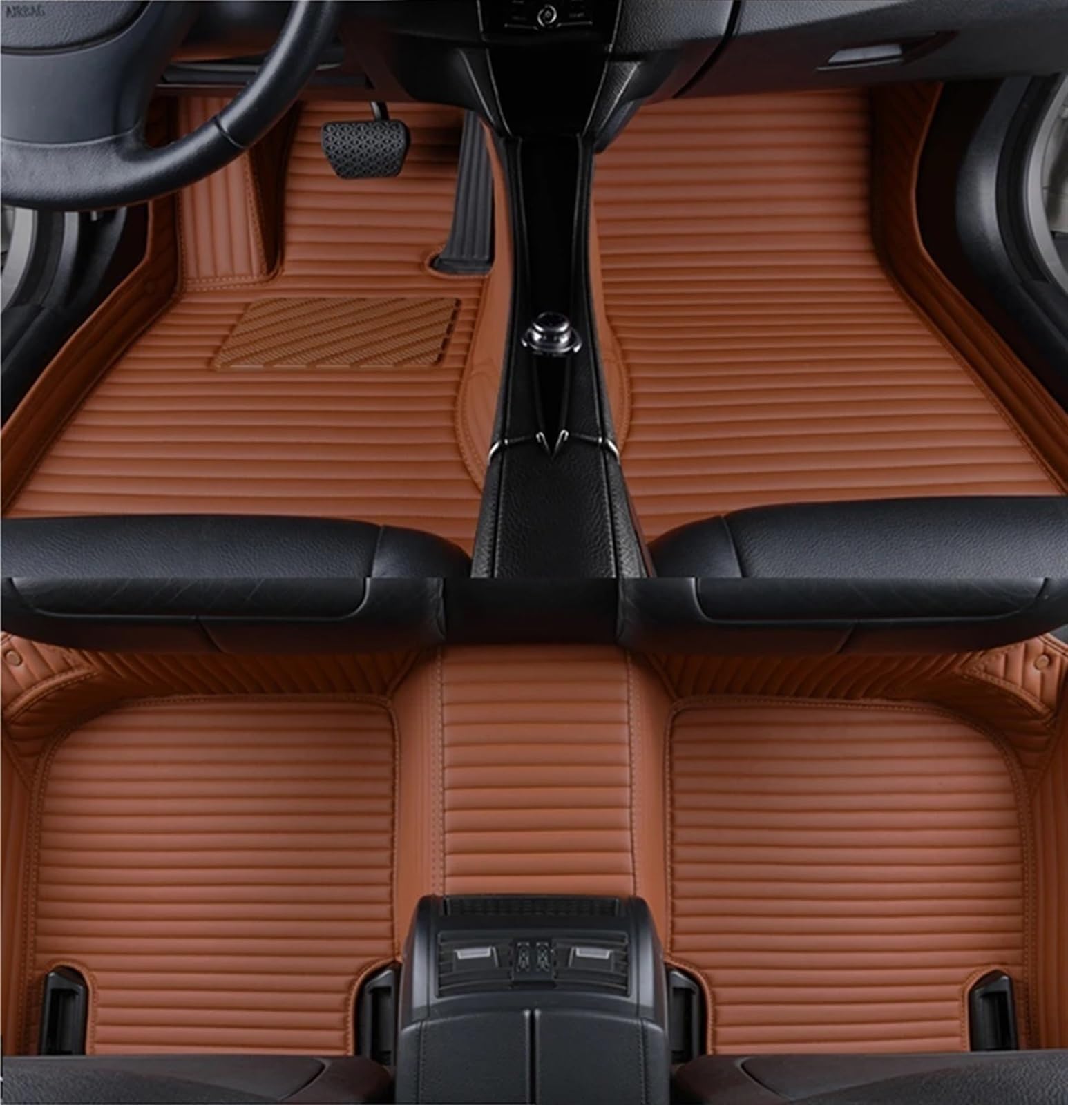 Allwettermatten Kompatibel mit VW für Passat B7 2012-2015 LHD Gestreifter PU 5D-Auto-Bodenmatten-Innenteppich(Brown 5 Seat) von BASPHHH